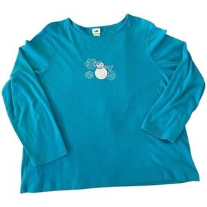 Lee Long Sleeve‎ Snowman Embroidered Shirt 2X Blue Cotton Blend Winter Theme